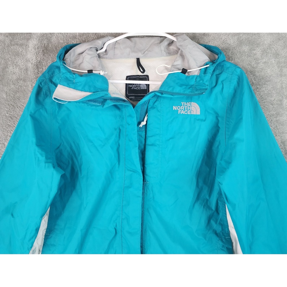 The North Face Jacket Womens XS Teal Blue White Hooded Windbreaker Mesh Lined - Picture 6 of 14